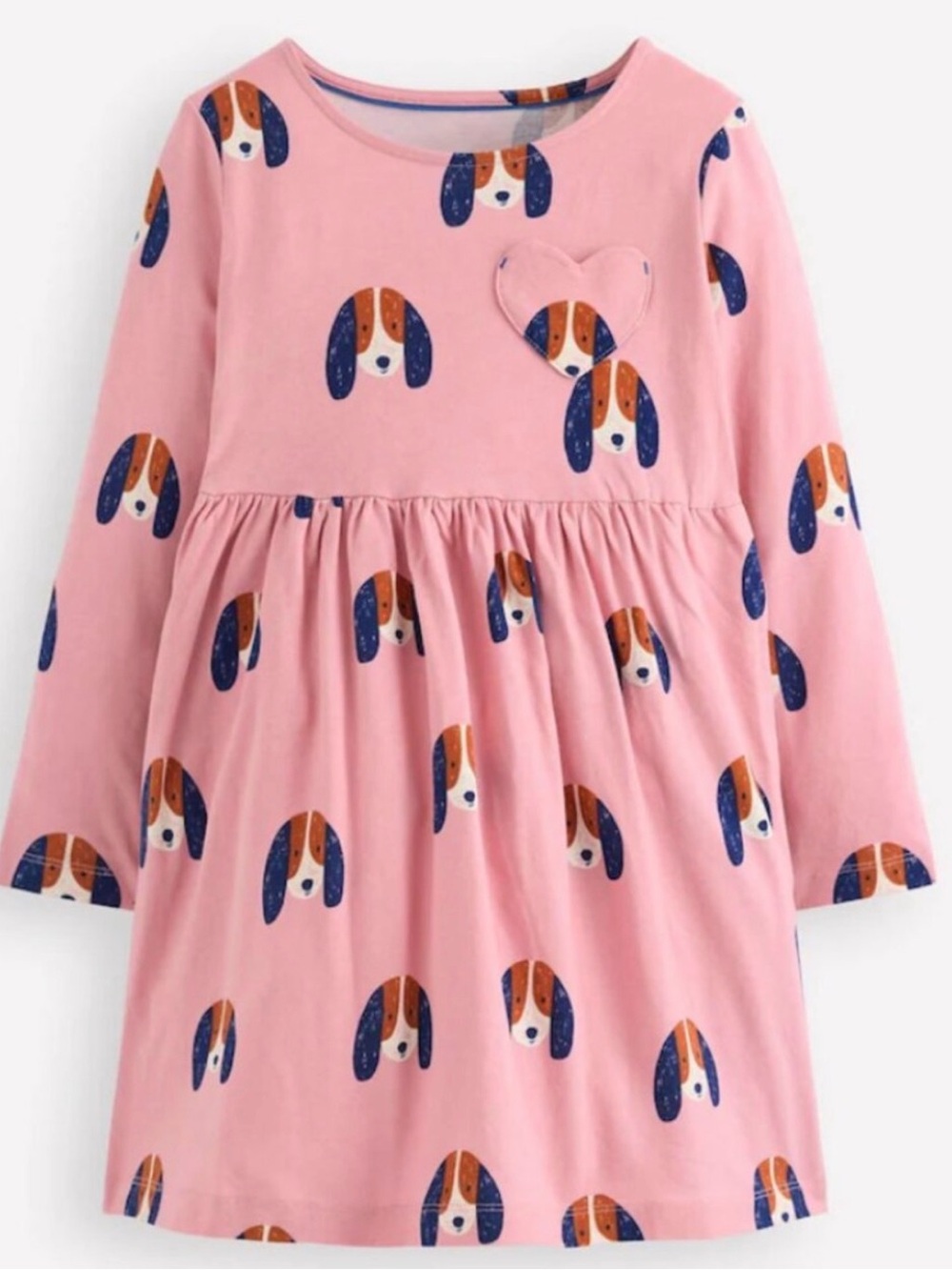 Mini Boden Pink Long Sleeve Dress with Puppy Faces
